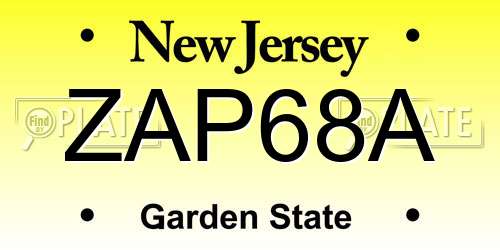 ZAP68A New Jersey License Plate