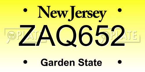 ZAQ652 New Jersey License Plate
