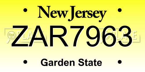 ZAR7963 New Jersey License Plate