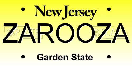 ZAROOZA New Jersey License Plate