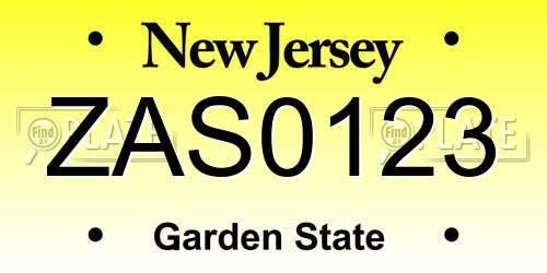 ZAS0123 New Jersey License Plate