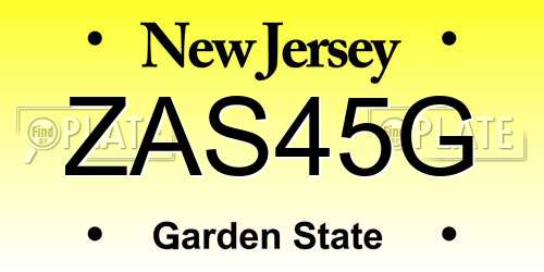 ZAS45G New Jersey License Plate