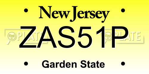 ZAS51P New Jersey License Plate