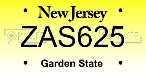 ZAS625 New Jersey License Plate