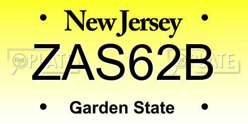 ZAS62B New Jersey License Plate