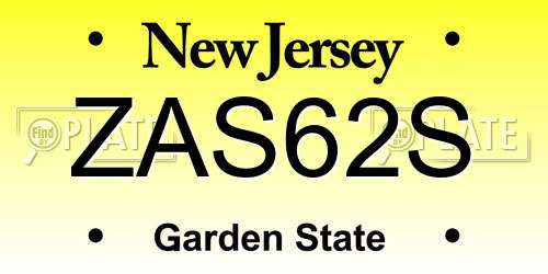 ZAS62S New Jersey License Plate