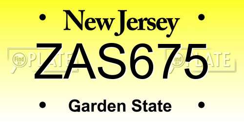 ZAS675 New Jersey License Plate