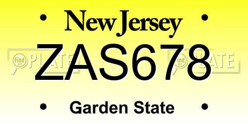 ZAS678 New Jersey License Plate