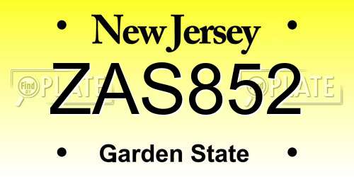 ZAS852 New Jersey License Plate