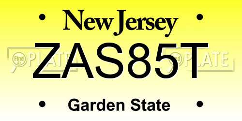 ZAS85T New Jersey License Plate