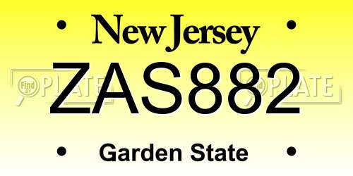 ZAS882 New Jersey License Plate