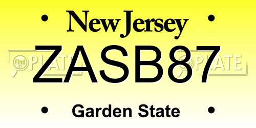ZASB87 New Jersey License Plate