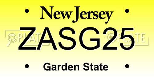 ZASG25 New Jersey License Plate