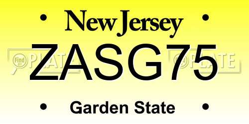 ZASG75 New Jersey License Plate