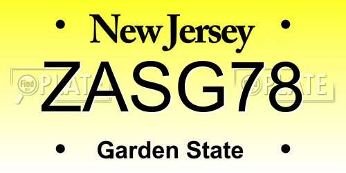 ZASG78 New Jersey License Plate