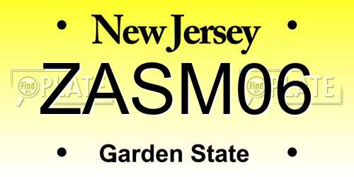 ZASM06 New Jersey License Plate