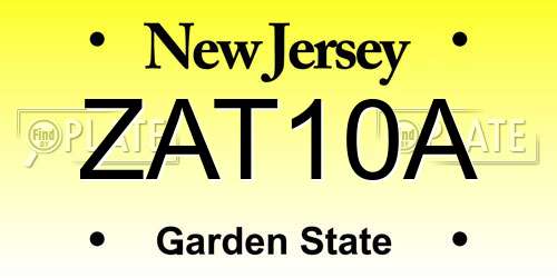 ZAT10A New Jersey License Plate