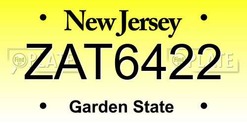 ZAT6422 New Jersey License Plate