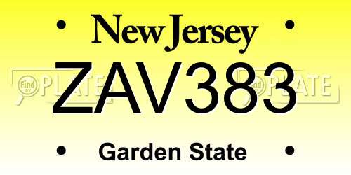 ZAV383 New Jersey License Plate