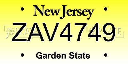 ZAV4749 New Jersey License Plate