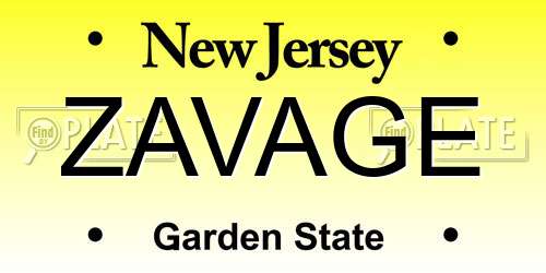 ZAVAGE New Jersey License Plate
