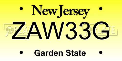 ZAW33G New Jersey License Plate