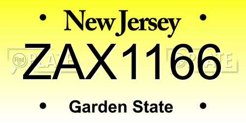 ZAX1166 New Jersey License Plate