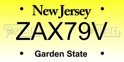 ZAX79V New Jersey License Plate