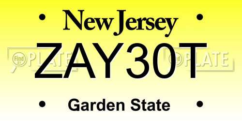 ZAY30T New Jersey License Plate