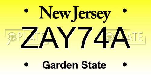 ZAY74A New Jersey License Plate