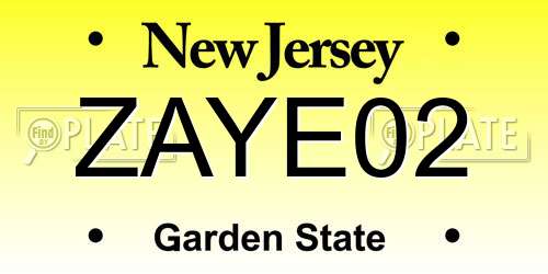 ZAYE02 New Jersey License Plate