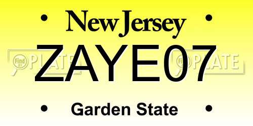 ZAYE07 New Jersey License Plate