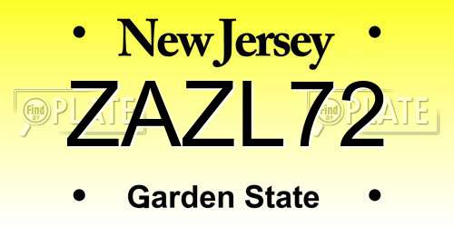 ZAZL72 New Jersey License Plate