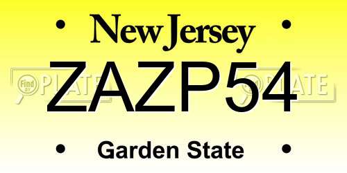 ZAZP54 New Jersey License Plate