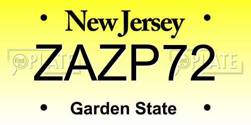 ZAZP72 New Jersey License Plate