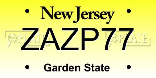 ZAZP77 New Jersey License Plate