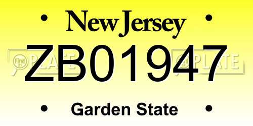 ZB01947 New Jersey License Plate