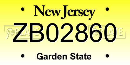 ZB02860 New Jersey License Plate