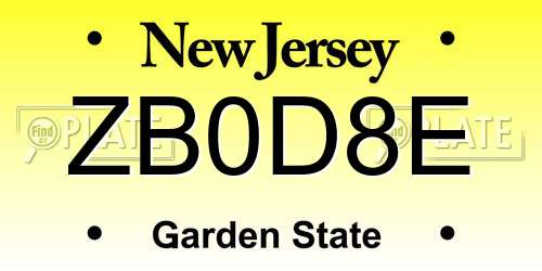 ZB0D8E New Jersey License Plate