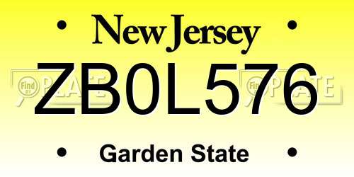 ZB0L576 New Jersey License Plate