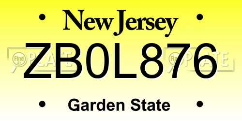 ZB0L876 New Jersey License Plate