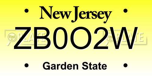 ZB0O2W New Jersey License Plate