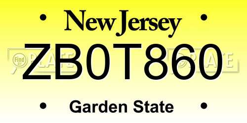 ZB0T860 New Jersey License Plate