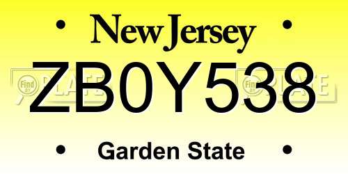 ZB0Y538 New Jersey License Plate