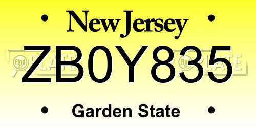 ZB0Y835 New Jersey License Plate