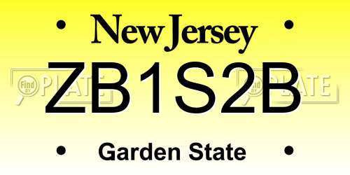 ZB1S2B New Jersey License Plate