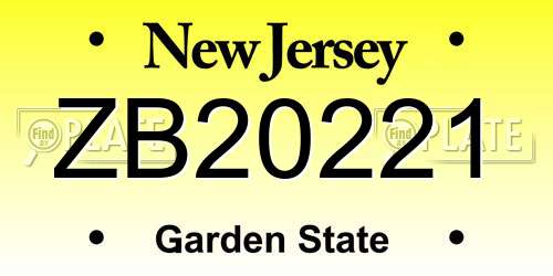 ZB20221 New Jersey License Plate
