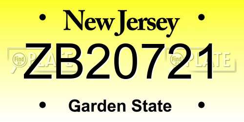 ZB20721 New Jersey License Plate