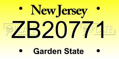 ZB20771 New Jersey License Plate