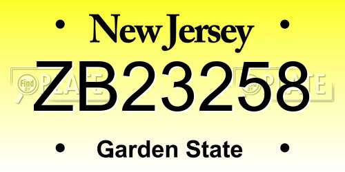 ZB23258 New Jersey License Plate